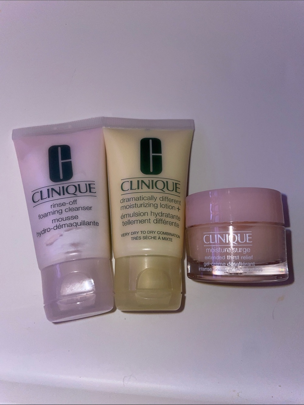 Clinique Pink & Cream Skincare Trio Cleanser, Lotion, Moisture Surge